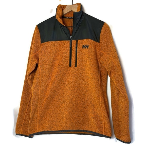 HELLY HANSEN Mens Varde 1/2 Zip Knitted Fleece Pullover Jacket Orange Black S - Picture 1 of 11